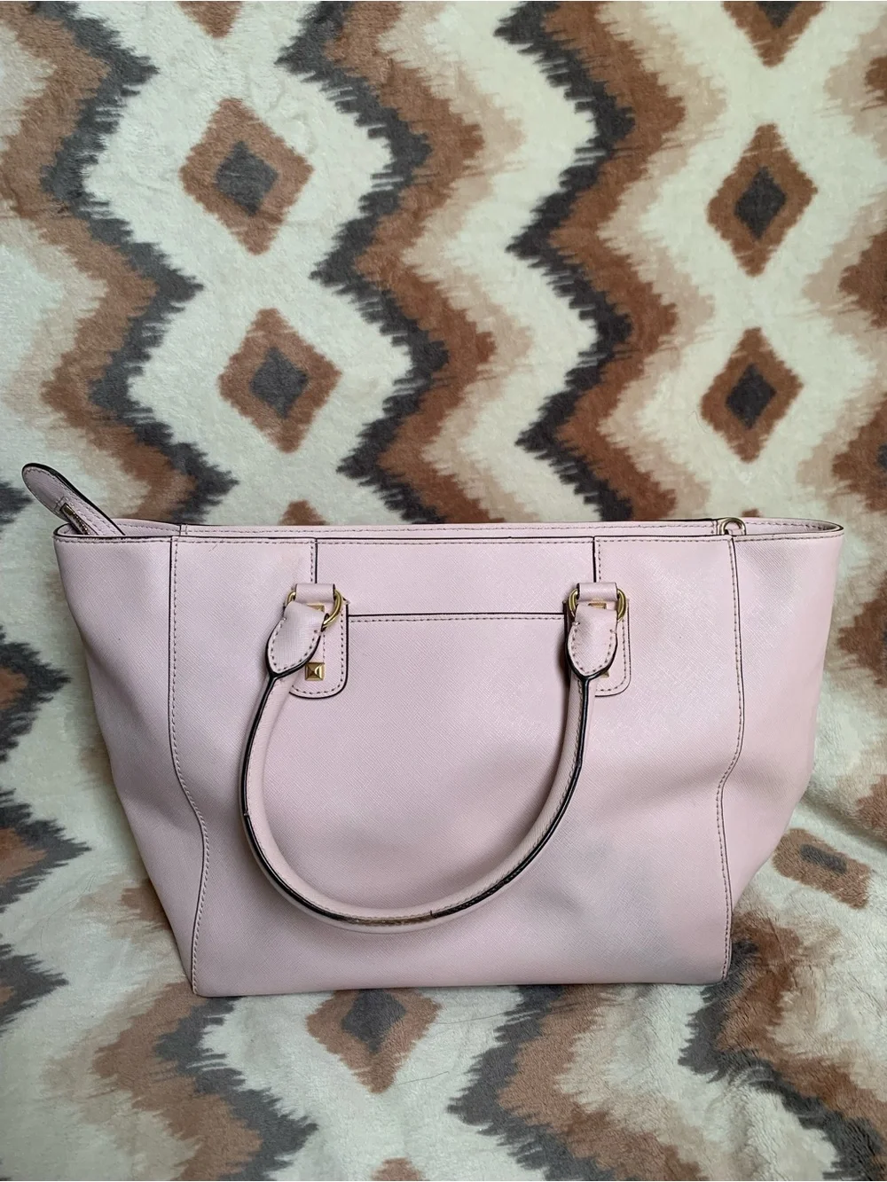 Michael Kors Saffiano Leather Kellen Studded Blossom Satchel Bag in Pink Purse